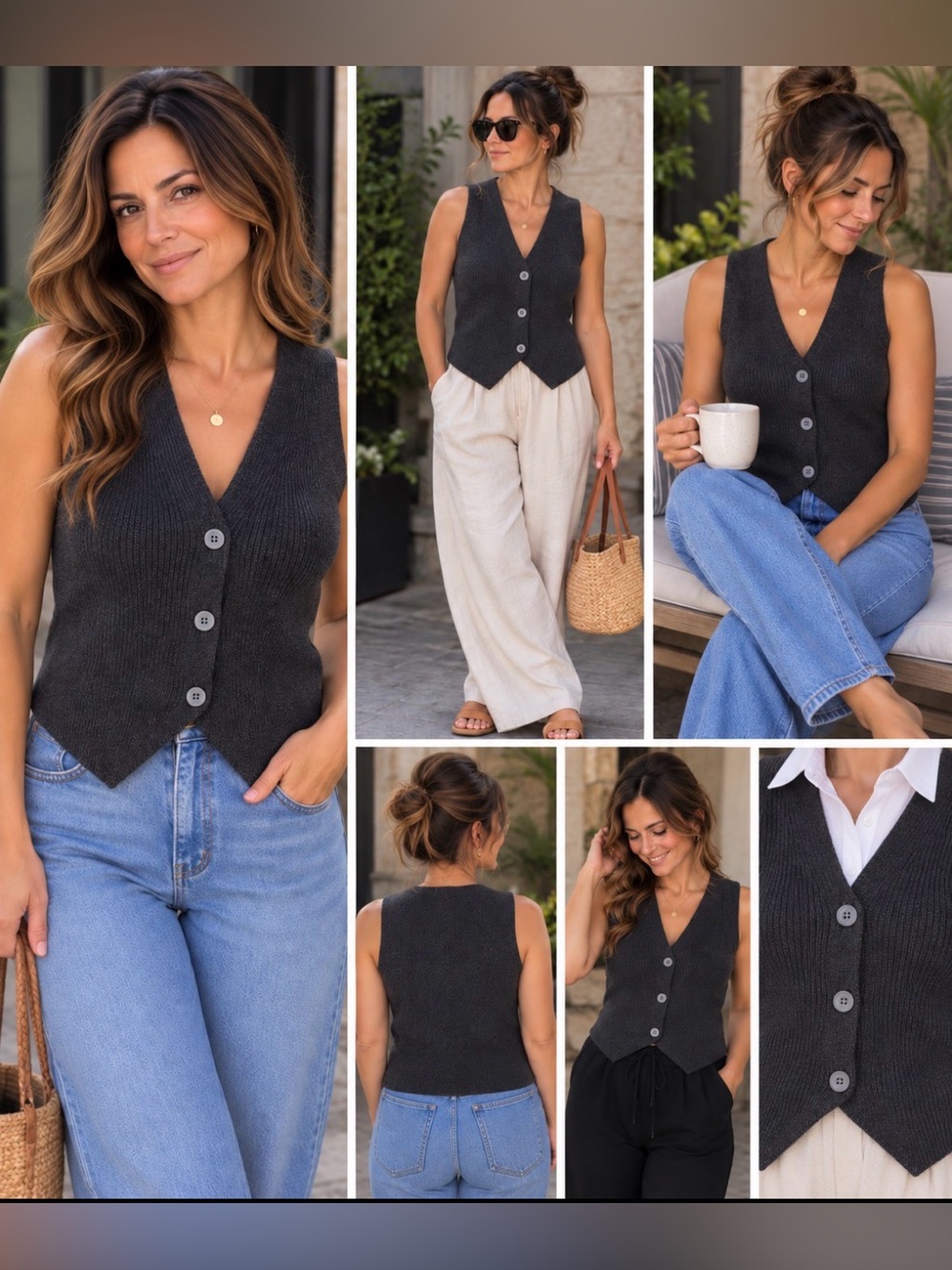 Women's Black V-Neck Button Front Knit Vest - Versatile Layering Piece